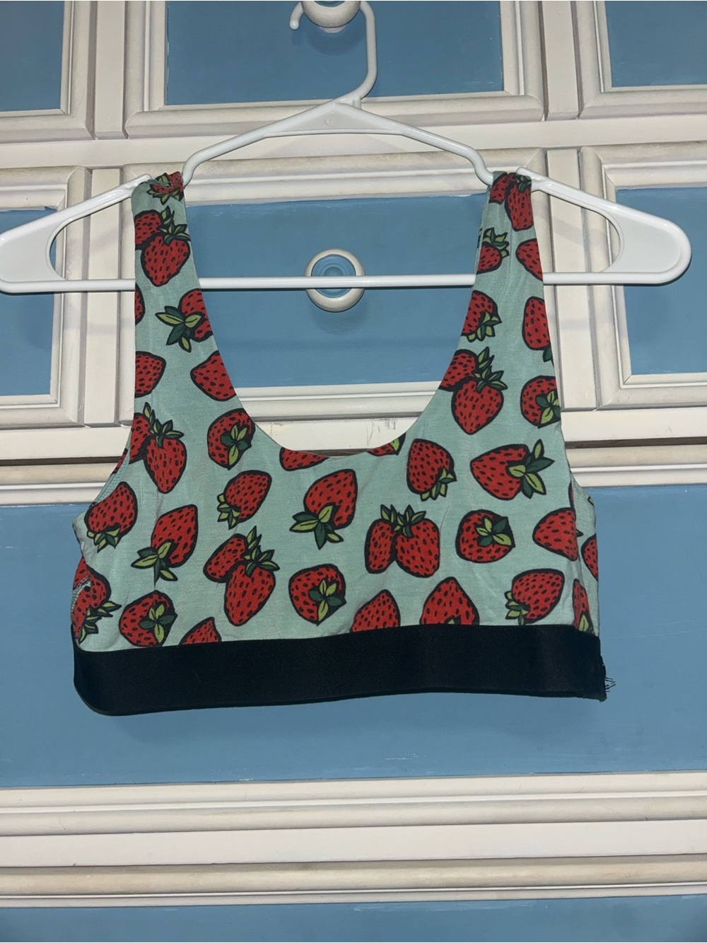 MeUndies Mint Green Strawberry-Print Crop Bralette with Black Band